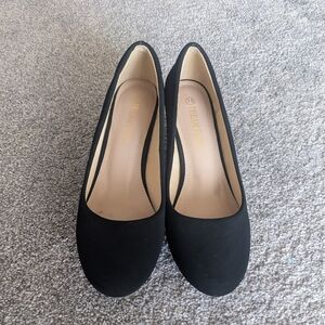 DREAM PAIRS "Luvly" Comfy Round Toe Low Heel Pumps 7.5 Black Vegan Nubuck